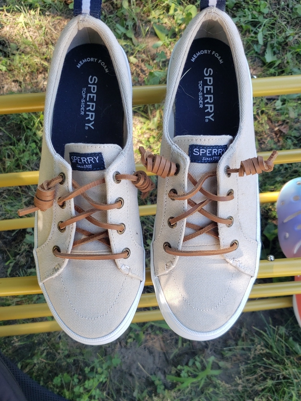 Sperry Natural Canvas Top-Siders with Tan Leather Laces New W/O Box